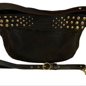 COACH black leather shoulder convertible handbag with gold hardware, excellent